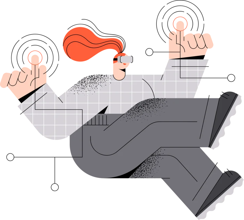 Illustration of a person using virtual reality and touch interfaces